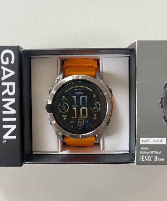 New Garmin fenix 8 AMOLED Sapphire GPS Smartwatch 51mm Titanium Spark Orange