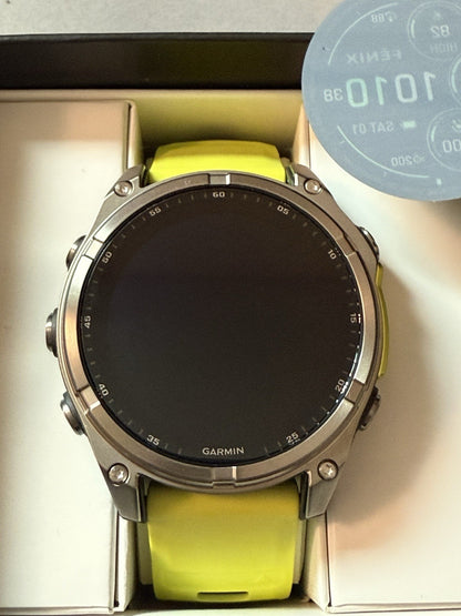 Garmin Fenix 8 Solar 47mm Sapphire Titanium Amp Yellow/Graphite Silicone Band